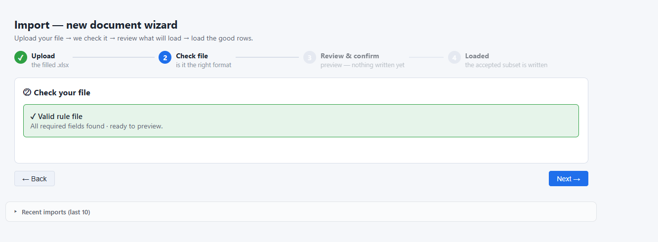 Euryka import preview with validation checks